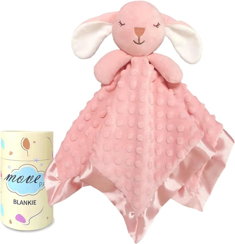 MOVEPAI Loveys for Babies, Soft Baby Security Blanket Lovies for Babies, Stuffed Animals Blankie for Newborn Infant with Baby Snuggle Toy, Gilrs Gifts Pink Bunny Security Blanket 16 Inch - Image 1
